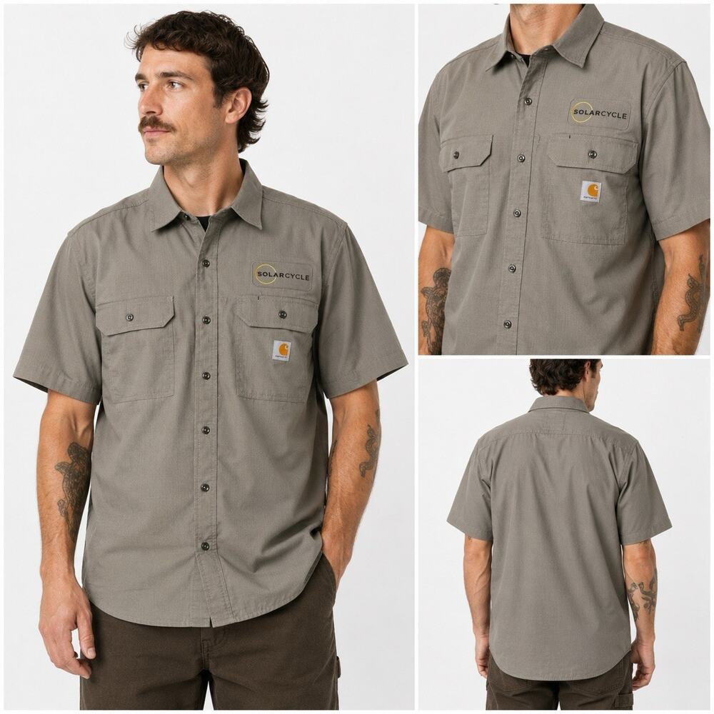 Carhartt SolarCycle Men’s XL Short Sleeve Work Shirt Gray Button Front Utility